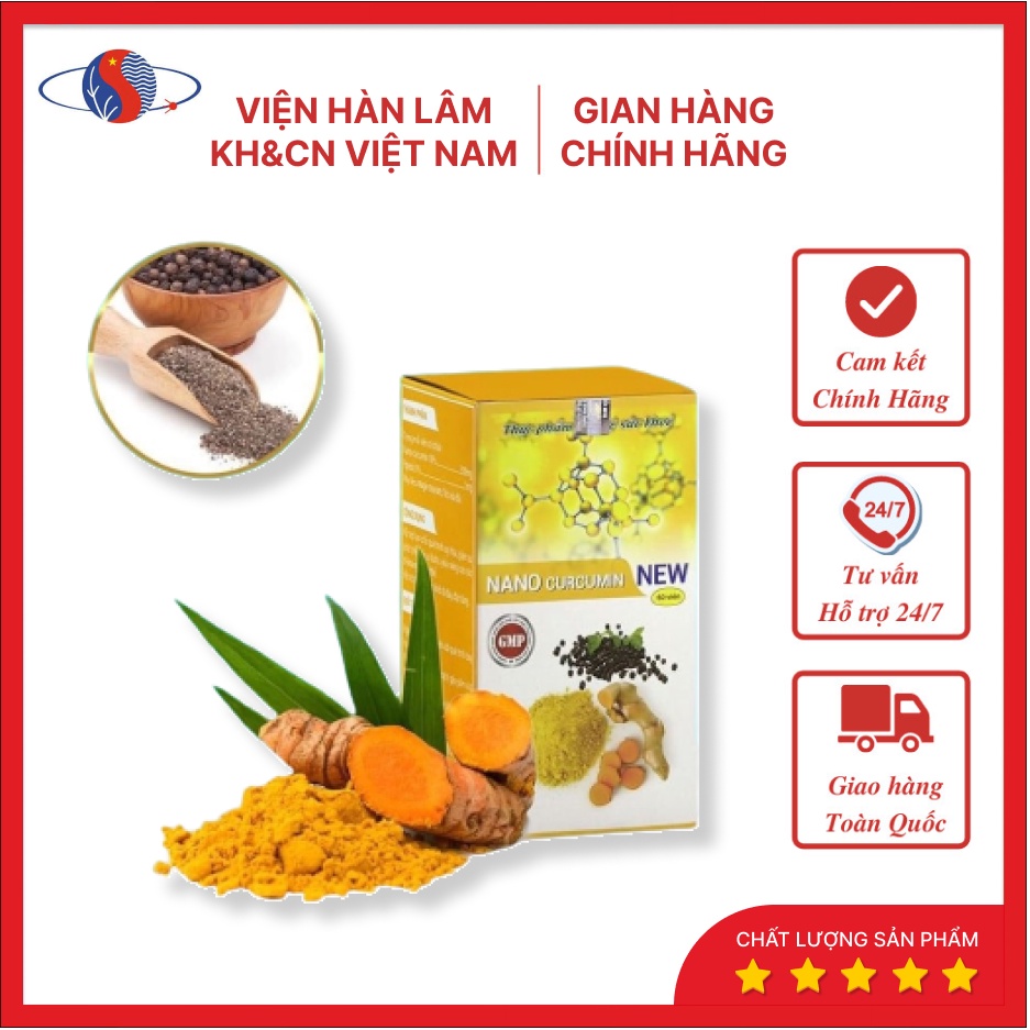 Tinh bột nghệ Nano Curcumin New - Hỗ trợ dạ dày, tá tràng - Hộp 60 viên