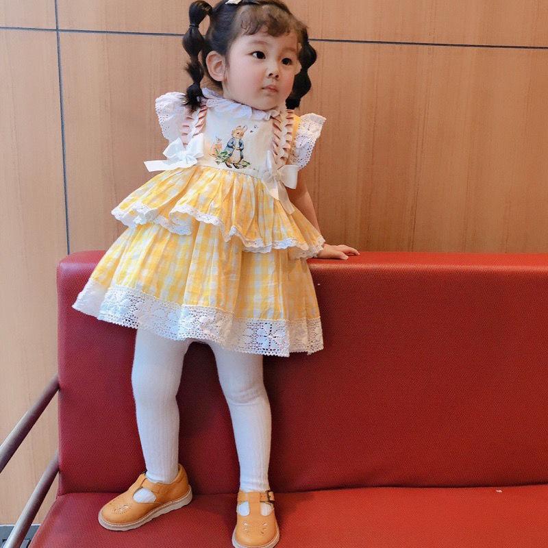 Đầm Công Chúa Tay Ngắn Họa Tiết Kẻ Sọc In Hình Thỏ Peter Phong Cách Lolita Mùa Hè Cho Bé Gái