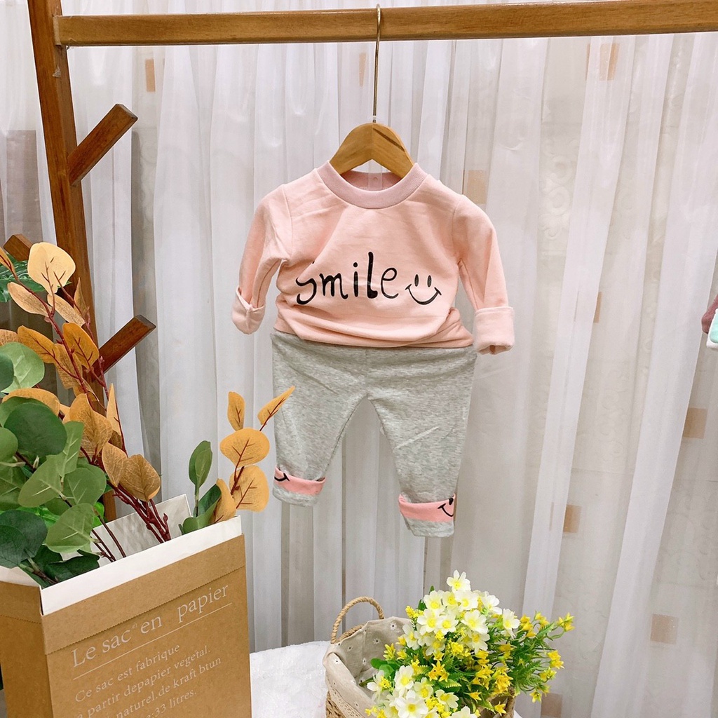 Bộ thu đông gấu Smile chất nỉ cho bé trai/bé gái form 6-19kg QATE408