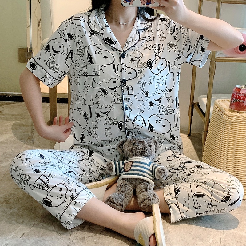 Bộ đồ ngủ tay dài in họa tiết chú chó snoopy dễ thương cho nữ