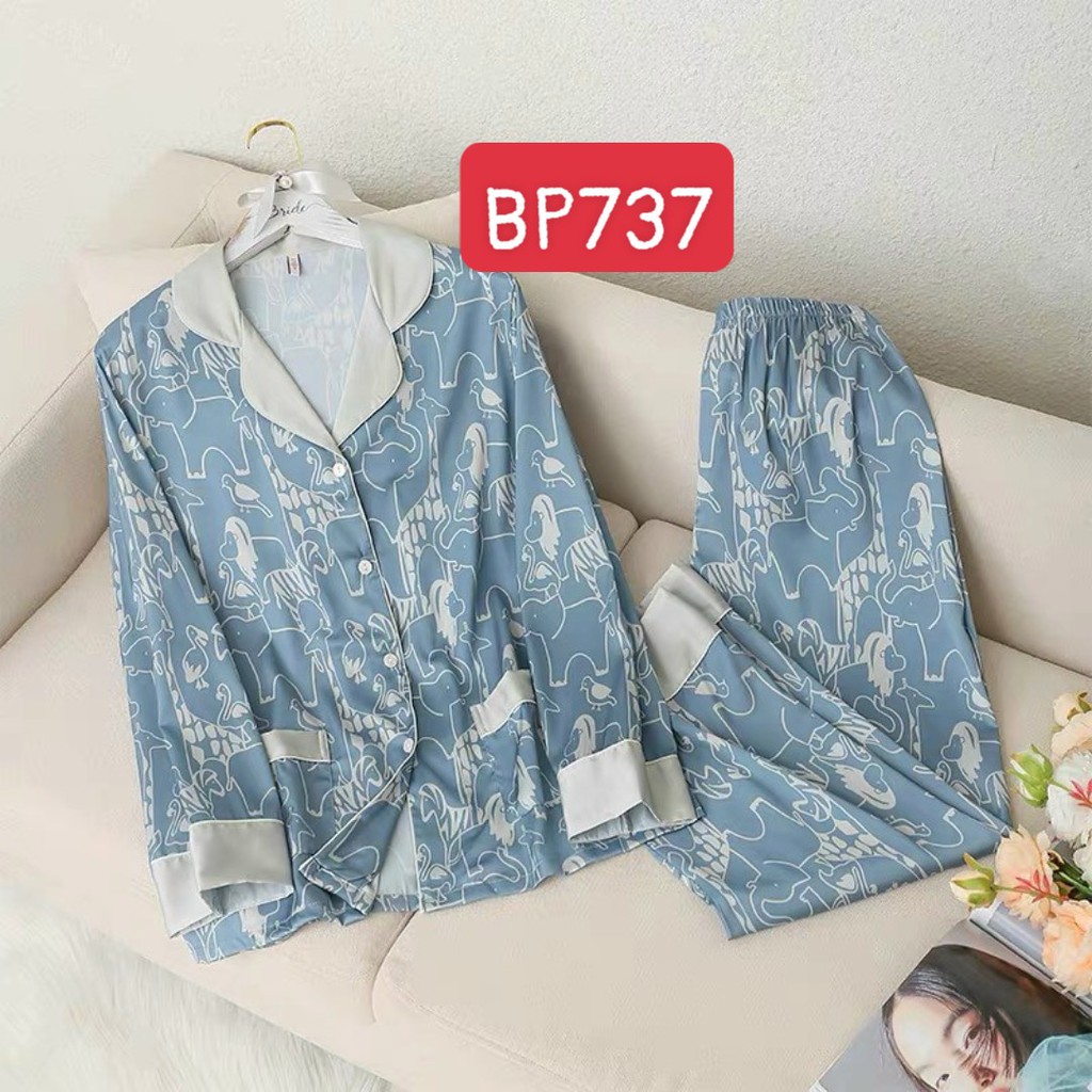 Đồ mặc nhà cao cấp- Bộ đồ ngủ pijama lụa cao cấp quần dài tay dài có viền túi hàng đẹp chuẩn