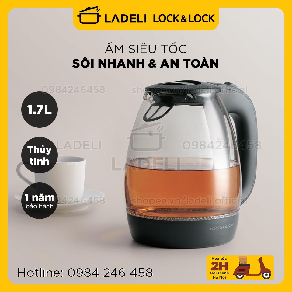 Ấm siêu tốc thủy tinh 1.7L LOCK&amp;LOCK EJK432 công suất 1850W