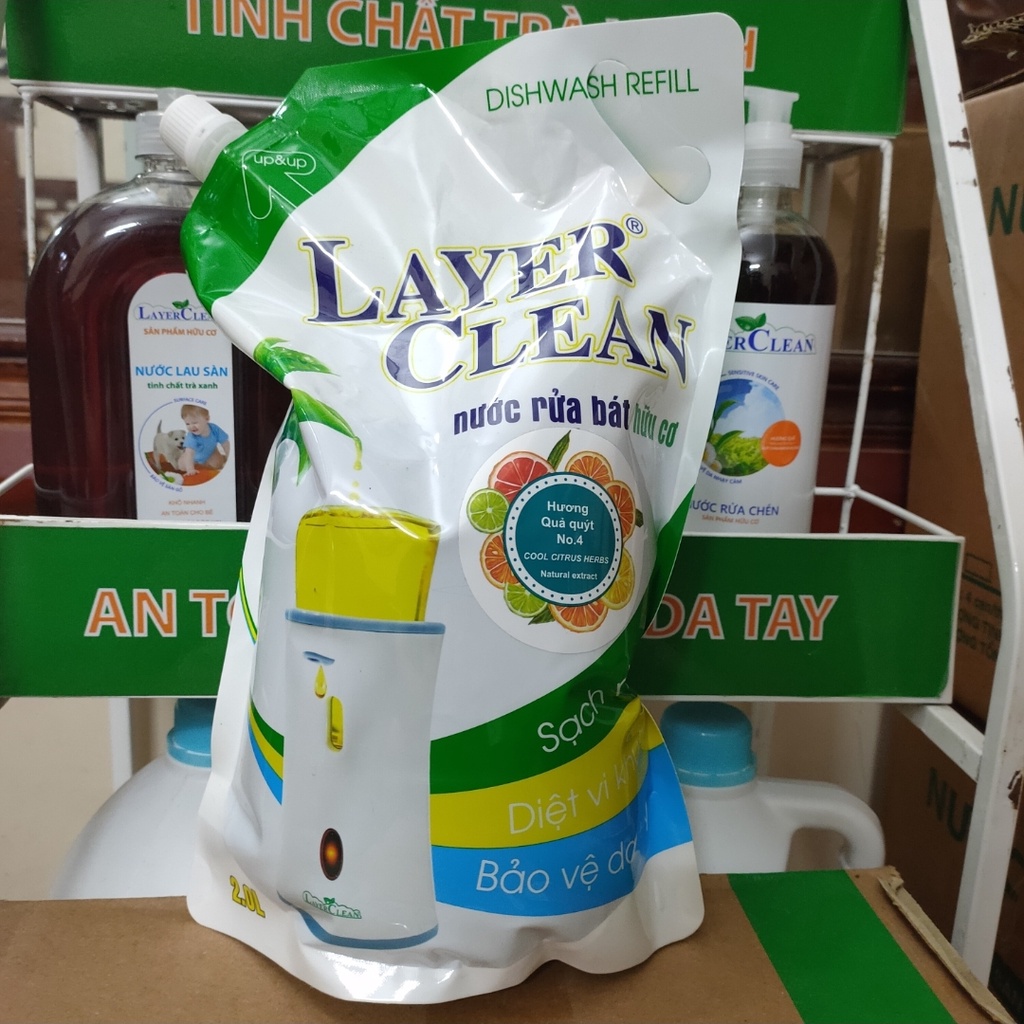 Nước rửa bát hữu cơ Layer CLean hương Quýt, hương Quả Hồng 2L