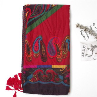 Khăn choàng boho đi biển thổ cẩm đỏ - Mã LN006