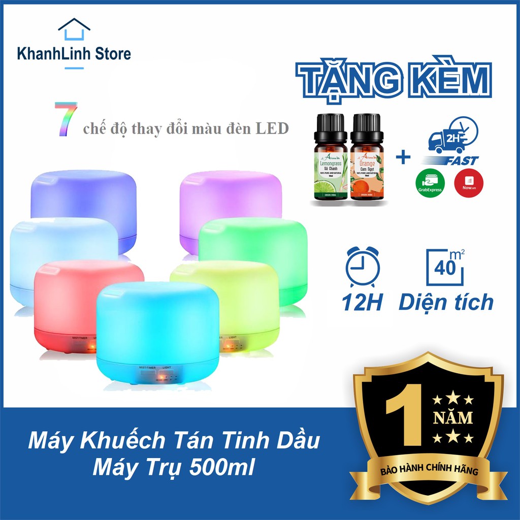 Máy xông tinh dầu, máy khuếch tán Trụ Tròn 500ml - kiêm đèn 7 màu đẹp thơ mộng .