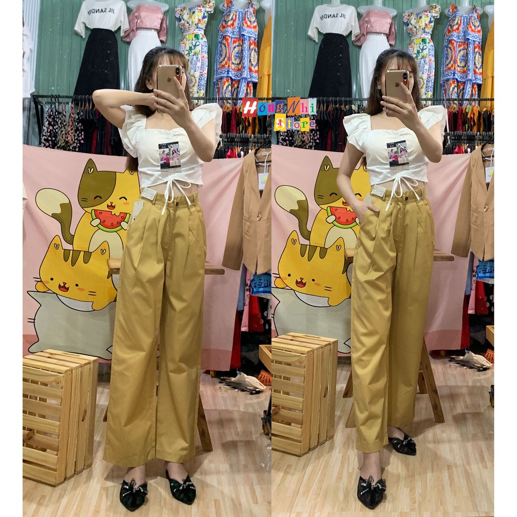 Quần Baggy Kaki Jean Dài Ống Rộng, Quần Culottes Dài Co Dãn