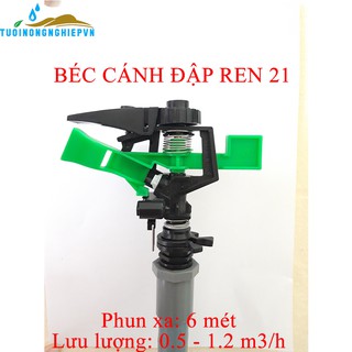 Béc tưới cây ren 21 - tưới phun 360 độ - Bán kính max 6m điều chỉnh bán kính tưới
