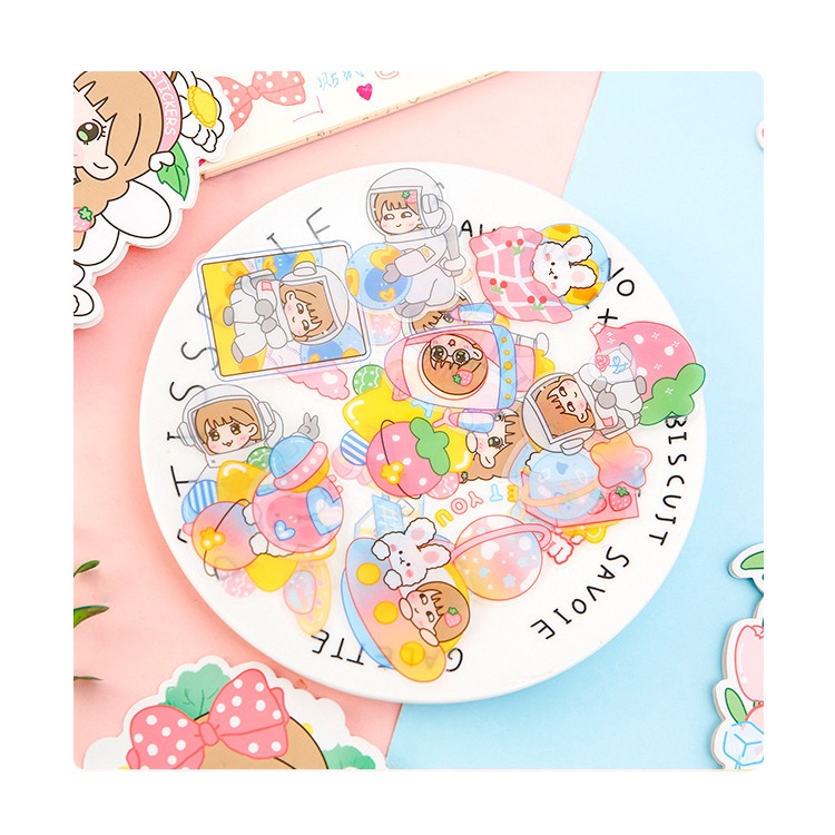 Enjoymore 🍭 40 Miếng Sticker PVC Chống Thấm Nước Cute Rabit Girl Hoạt Hình Dễ Thương  Miếng Nhãn Dán Cô Gái