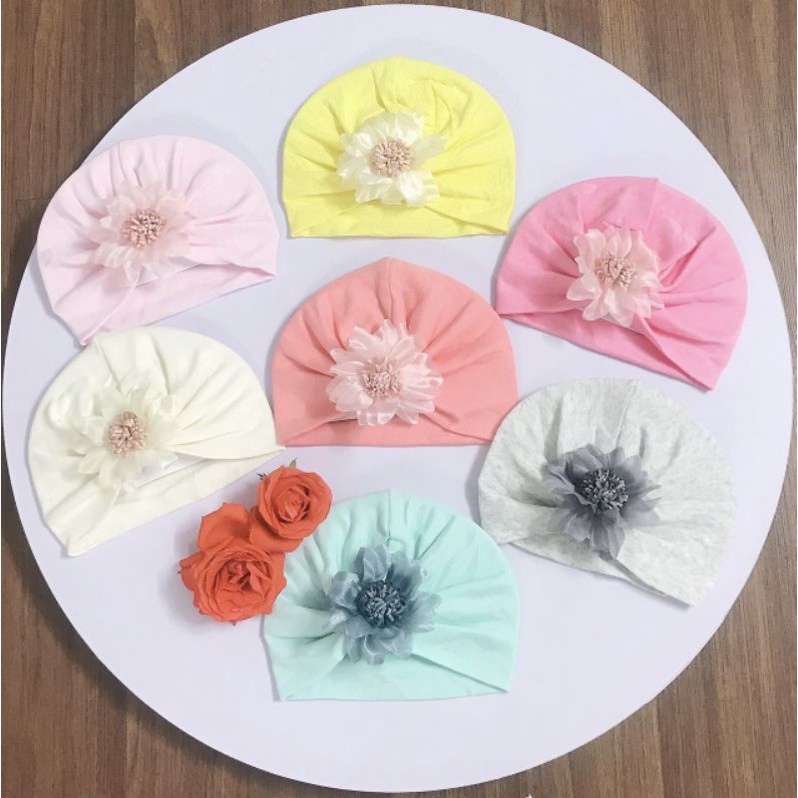 Mũ Turban Đính Hoa Cho Bé Gái 5-12 Tháng Mẫu Mới 2022