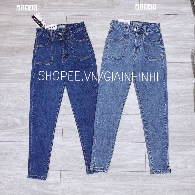 Quần jeans ôm nữ túi to trơn cạp cao, Quần bò nữ trơn co giãn QJ2017 - NhiNhi Shop