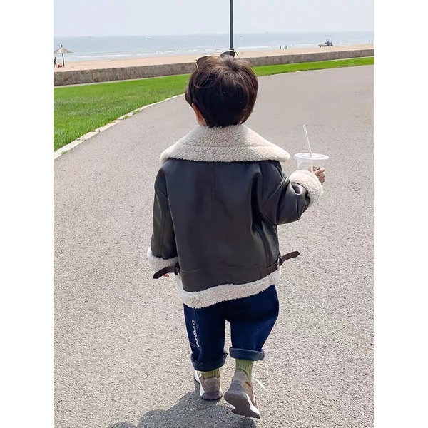 Áo khoác da cho bé lót lông cừu Hàn quốc size 10-32kg tiemnhazam
