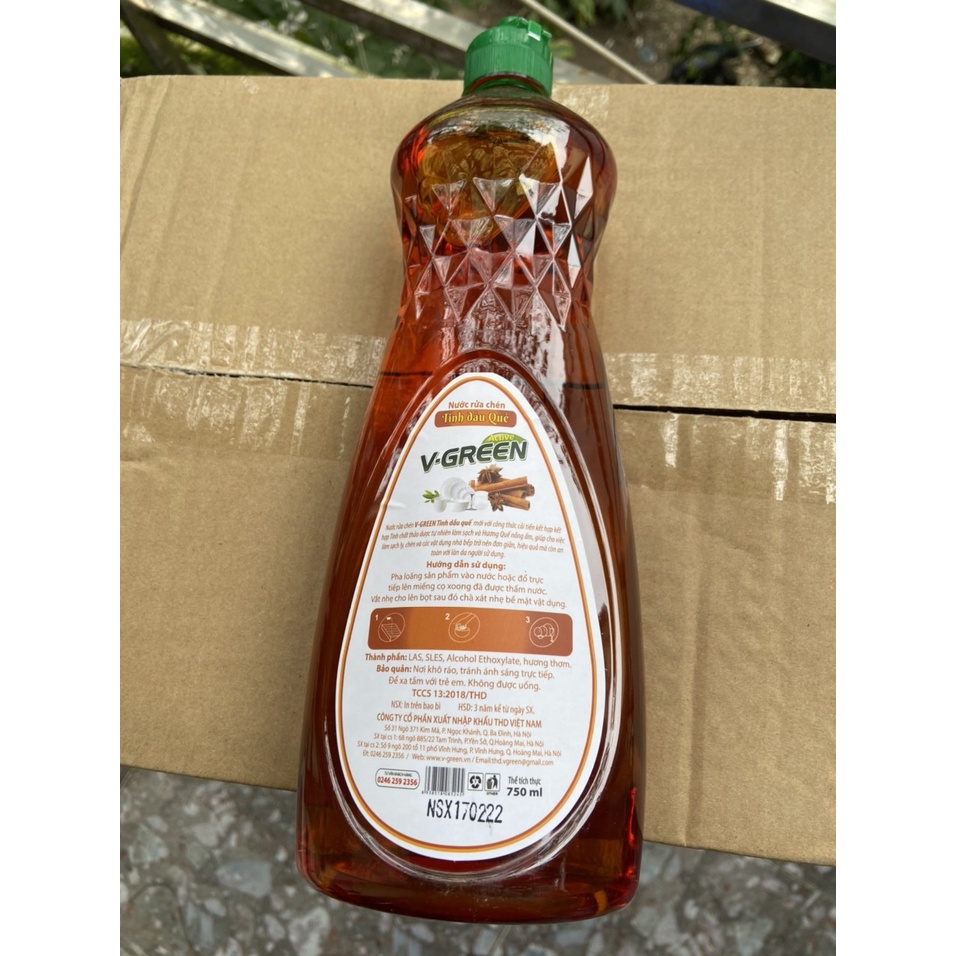 Nước rửa chén Hương Quế Vgreen 750ml