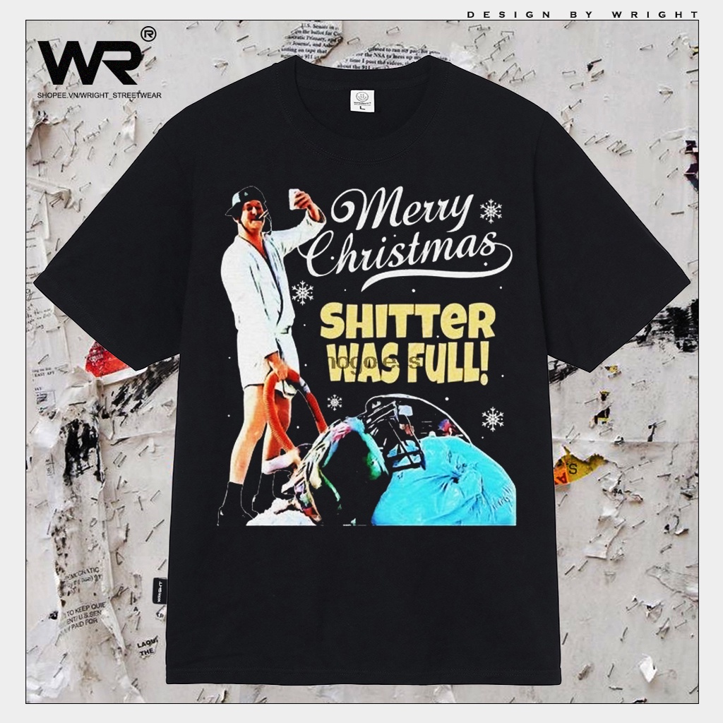 wpAo /Áo thun Merry chrismas shitter was full wright form rộng tay lỡ phong cách streetwear cotton âu mỹ!