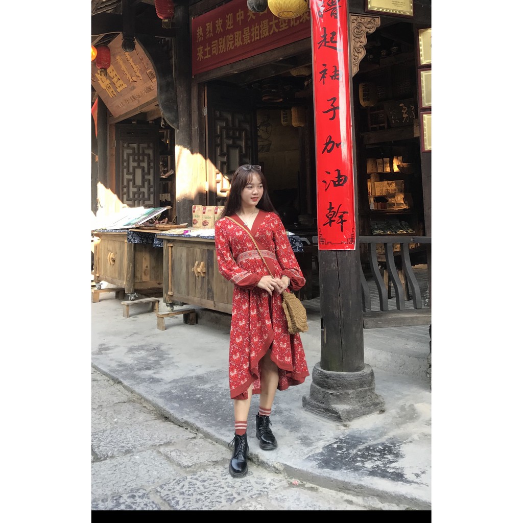 Pass đầm hoạ tiết phong cách boho