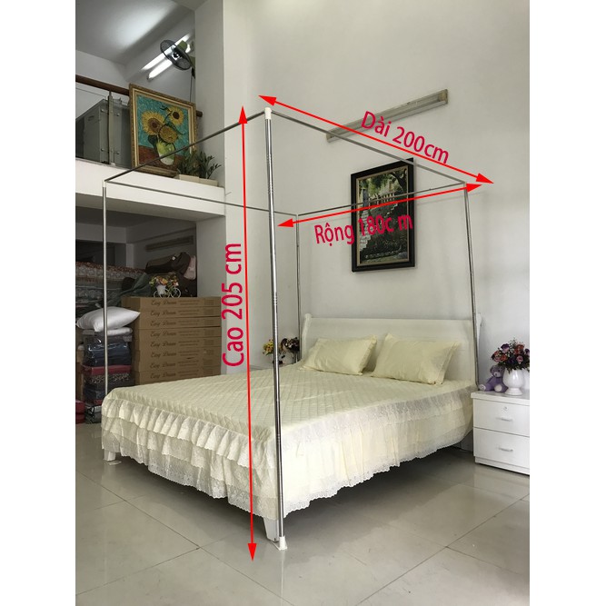 【 XẢ KHO BÁN LỖ Mùng ngủ  Màn khung inox cao cấp chất vải dày màu hồng  và màu trắng chống muỗi