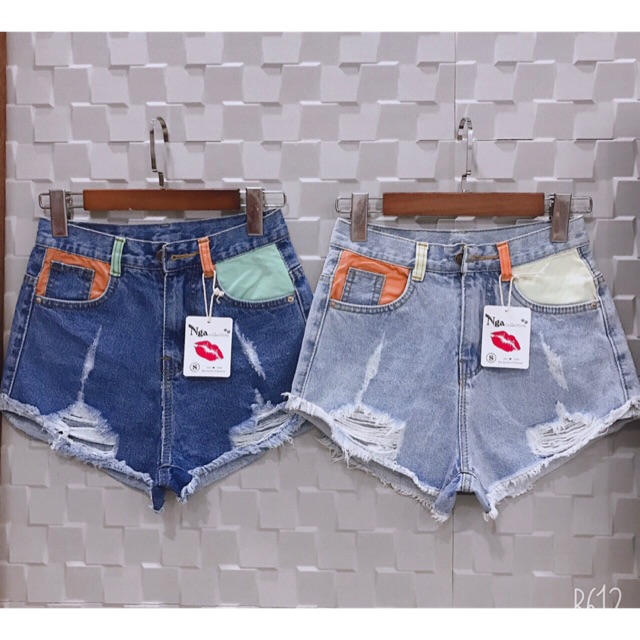 Quần short jeans pha màu