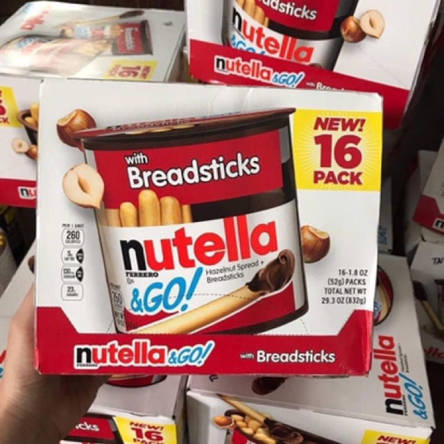 1/2024 Thùng 16 hộp bánh que Mứt kem Socola hạt dẻ/ hạt phỉ Nutella Go Hazelnut Mỹ