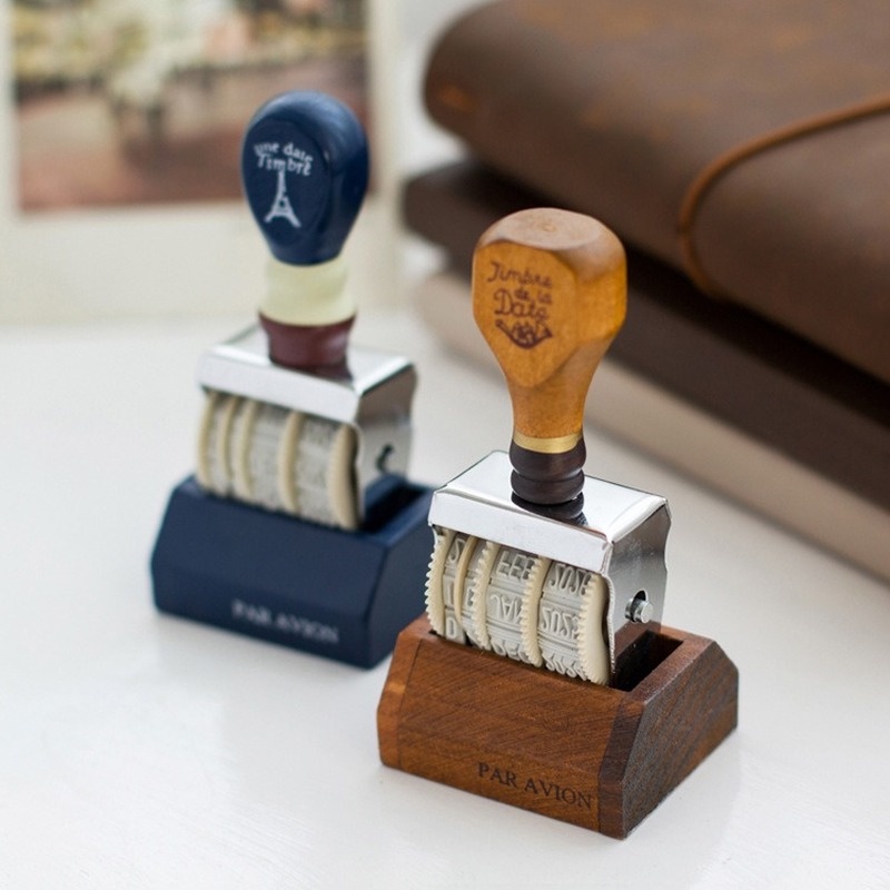 Con Dấu Dạng Lăn Hình Ngày Tháng Chất Liệu Gỗ Phong Cách Vintage Trang Trí Sổ Tay/ Nhật Ký DIY