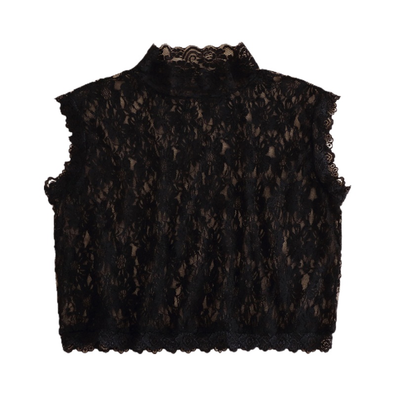 Áo Sơ Mi Không Tay Cổ Lọ In Hoa Phối Ren Phong Cách Hàn Quốc