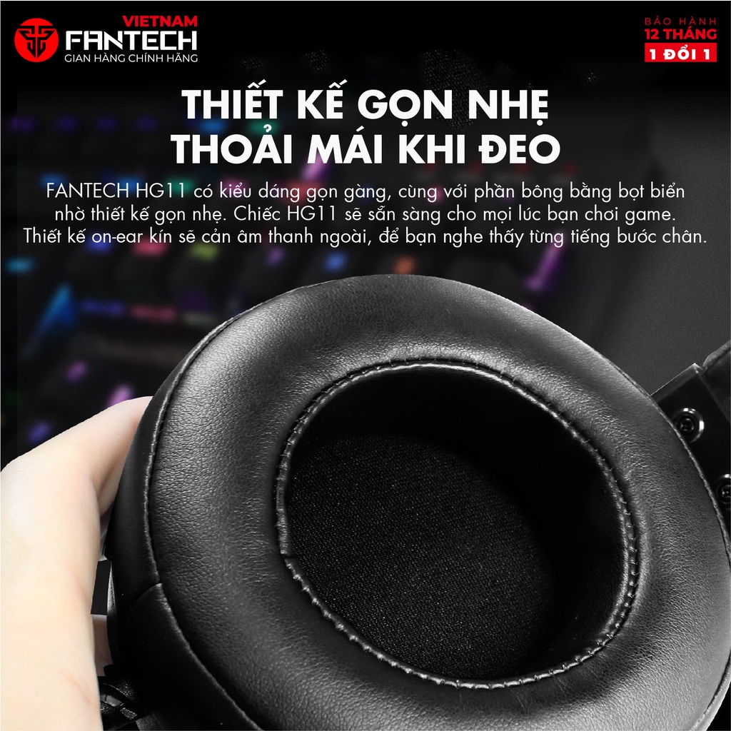 Tai nghe Gaming FANTECH HG11 Âm thanh vòm 7.1 LED RGB - Hãng phân phối chính hãng Bảo hành 12 tháng