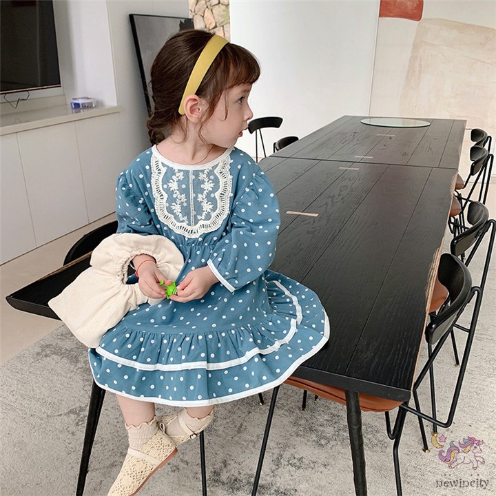 Đầm công chúa Dài Tay Họa Tiết Chấm Bi Dễ Thương Cho Bé