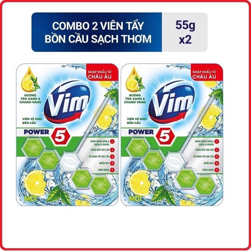 [🔥🔥🔥VIM - GIÁ SẬP SÀN] Combo 2 Viên treo bồn cầu VIM POWER 5 sạch khuẩn thơm mát 55g/viên