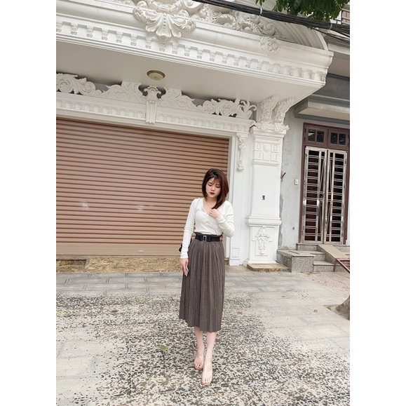 Chân váy xếp ly đai nhũ