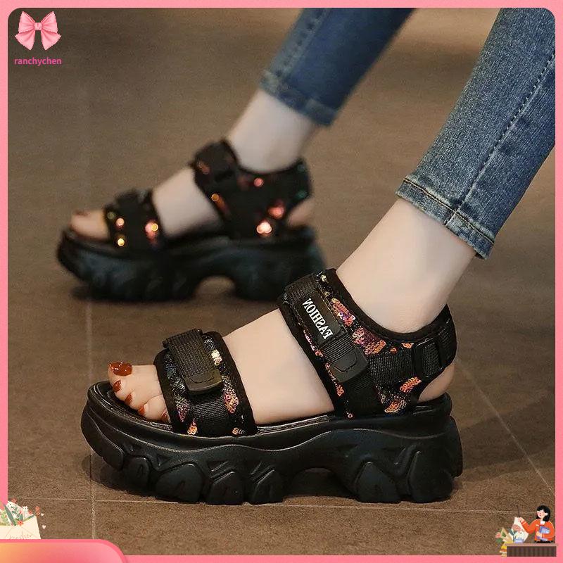 Giày Sandal Thể Thao Đi Biển Đế Dày Tăng Chiều Cao Phong Cách Mới Mùa Hè Cho Nữ