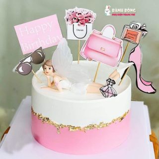 Set cắm Cô Gái Xe Hơi Nước Hoa Túi Xách Giày Son Phấn Đồ Trang Điểm trang trí Bánh Kem Phụ Kiện Bánh 8/3