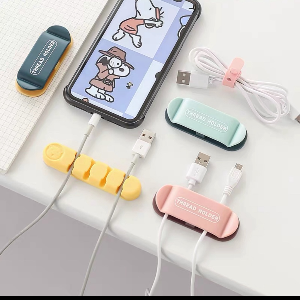 Kẹp nhựa giữ dây điện cáp sạc 2 đầu dính tường siêu chắc chịu lực thu gọn chống rối THRAED HOLDER