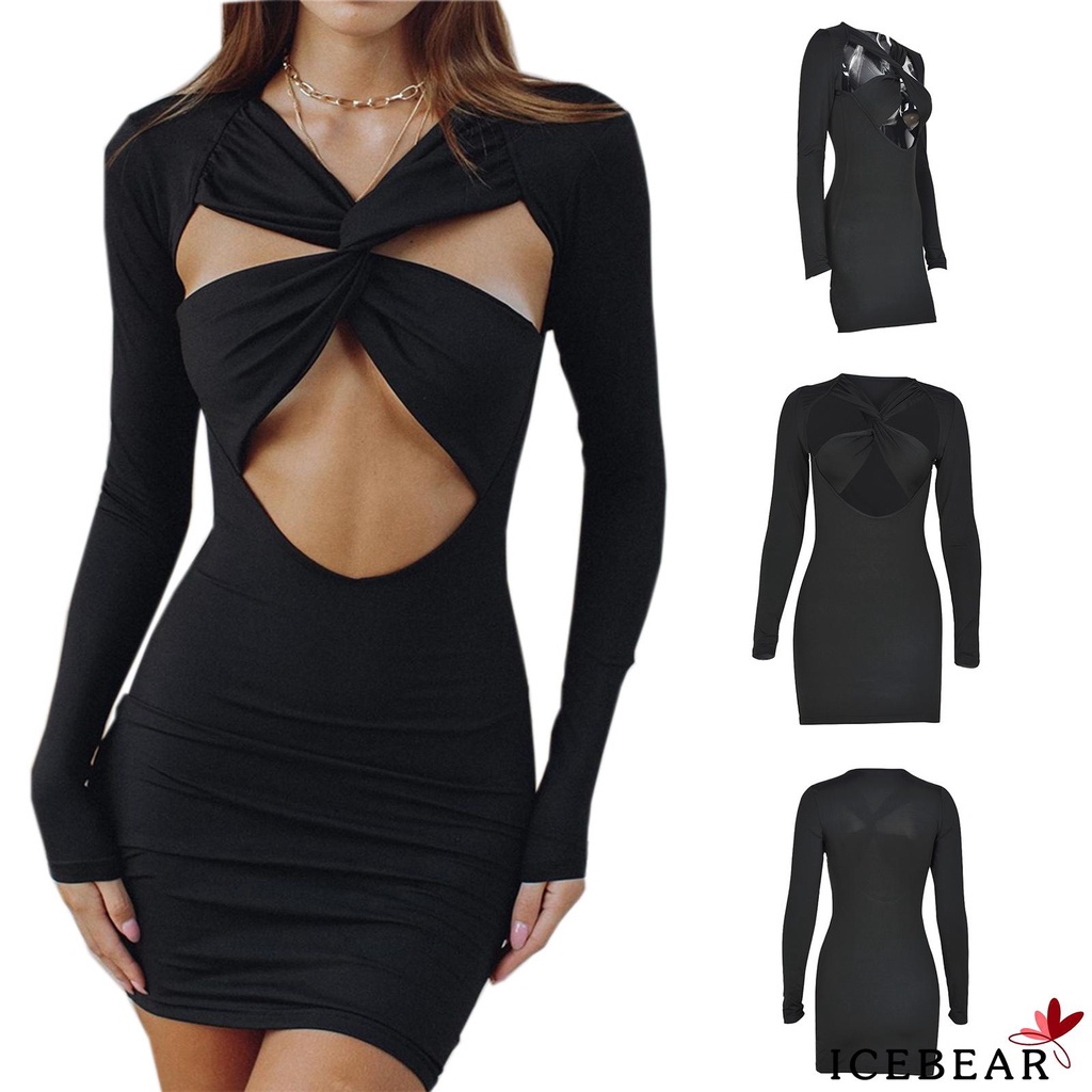 Váy body tay dài đan dây chéo quyến rũ cho nữ