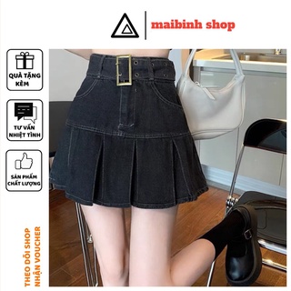 Chân váy nữ cạp cao, chân váy jean/ kaki xếp ly phong cách _v12