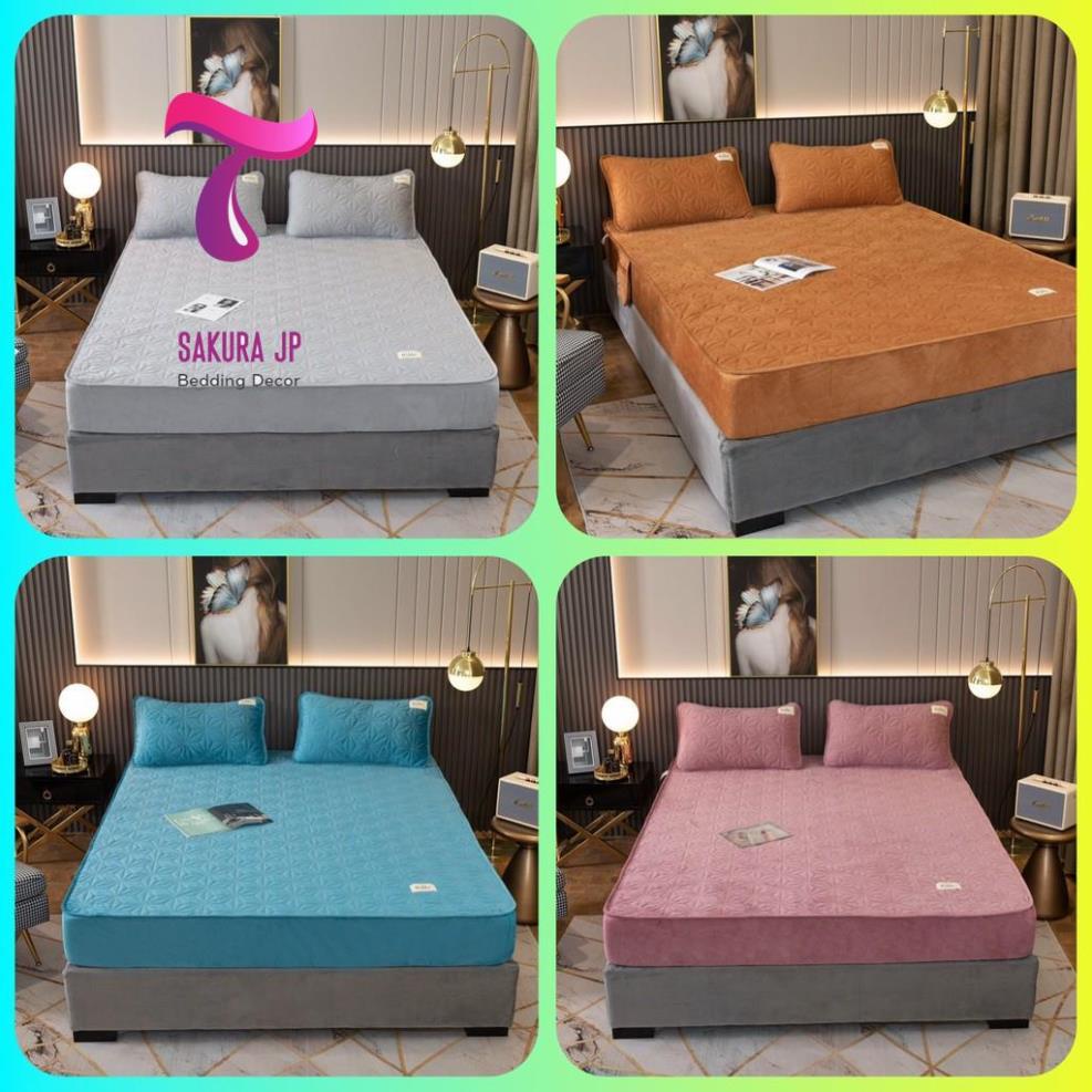 CHÍNH HÃNG-  Bộ Ga Gối Nỉ Nhung Trần Bông Cao Cấp Loại 1 Muji Xuất Nhật  Ga Gối Nỉ Nhung Tuyết Sakura JP Bedding Decor