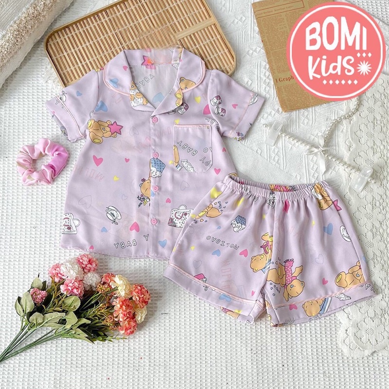 [ 22kg - 40kg ] Bộ Mặc Nhà Cộc Tay Pijama Lụa Mango Cao Cấp Cho Bé_BM24