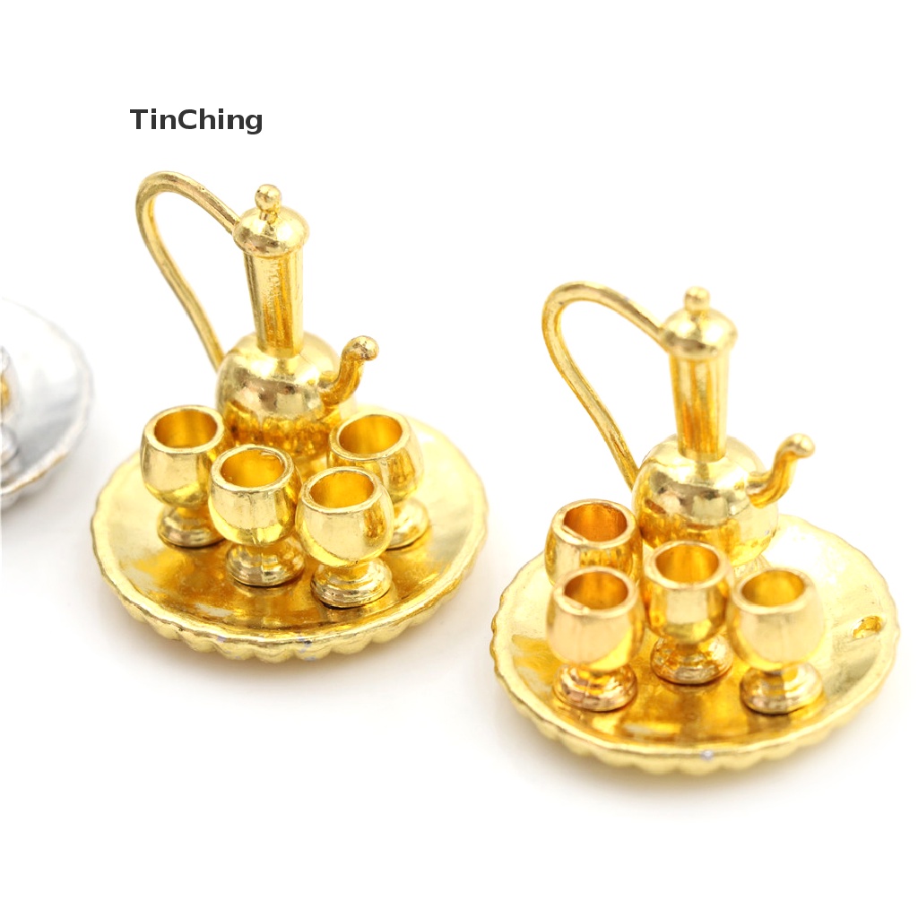 Bộ Ấm Trà Kim Loại Trang Trí Nhà Búp Bê Tỉ Lệ 1: 12