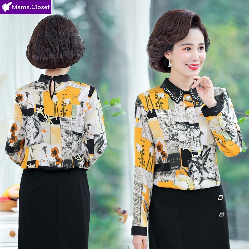 #C6021 ÁO SƠ MI HỌA TIẾT THỜI TRANG, CỔ ĐÍNH ĐÁ THANH LỊCH SANG TRỌNG CHO MẸ, HÀNG THU ĐÔNG MỚI QUẢNG CHÂU HOT 2021