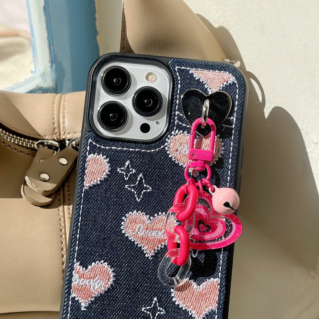 Ốp Điện Thoại Tpu Dẻo Màu Hồng Thêu Họa Tiết Trái Tim Đơn Giản Chống Sốc Chống Rơi Cho iPhone 14 13 12 11 Pro XS Max XR