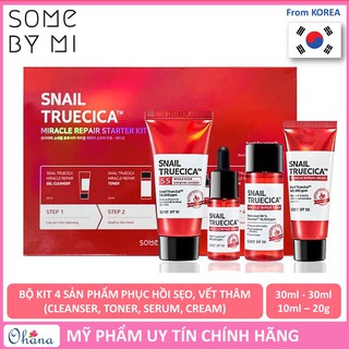 Bộ Kit 4 Sản Phẩm Dưỡng Da, Cải Thiện Vết Thâm, Phục Hồi Sẹo Rỗ, Lỗ Chân Lông Some By Mi Snail Truecica Miracle Repair