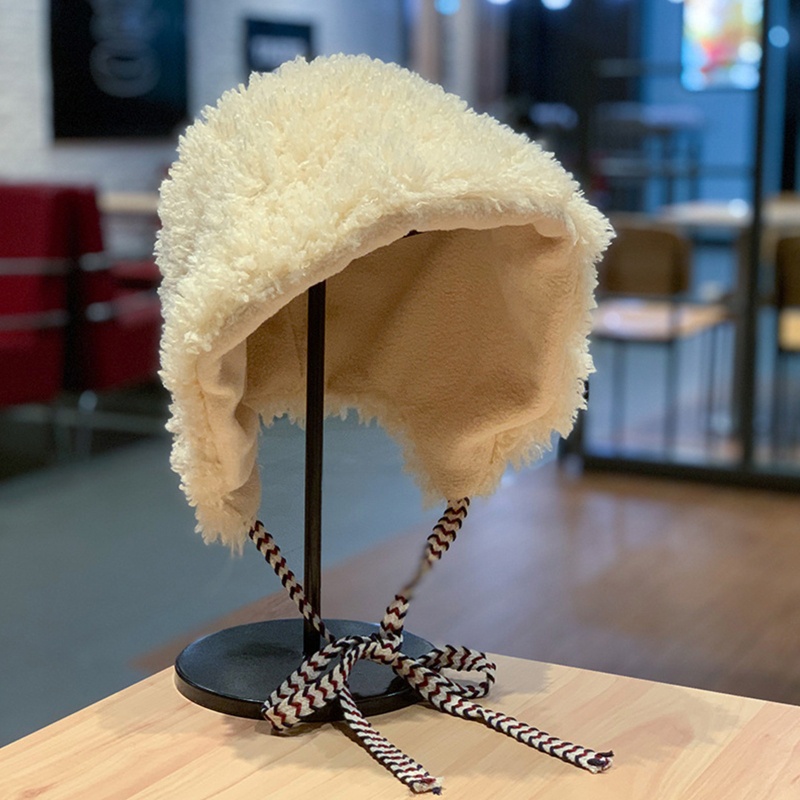 Mũ beanie Dày Buộc Dây Màu Sắc Trơn Thời Trang