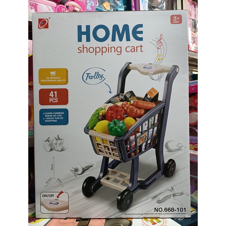 668-101 HOME SHOPPING CART - Đồ chơi xe đẩy siêu thị 41 chi tiết lắp pin có đèn và nhạc .