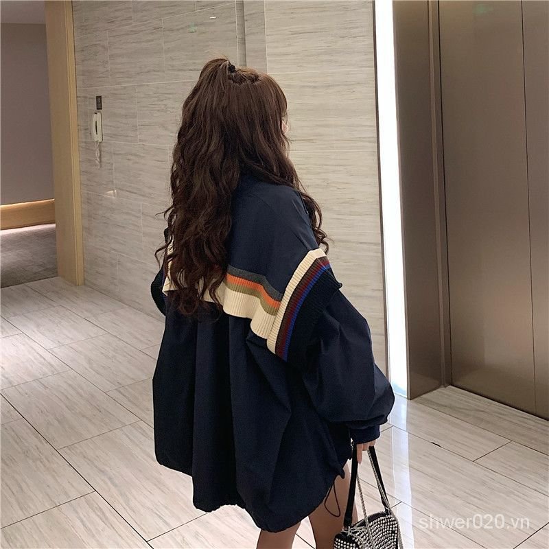 【SWR】Korean Style Sense of Design Knitted Striped Loose Mid-Length Jacket Long-Sleeved Jacket Coat Women's Jacket BuOE