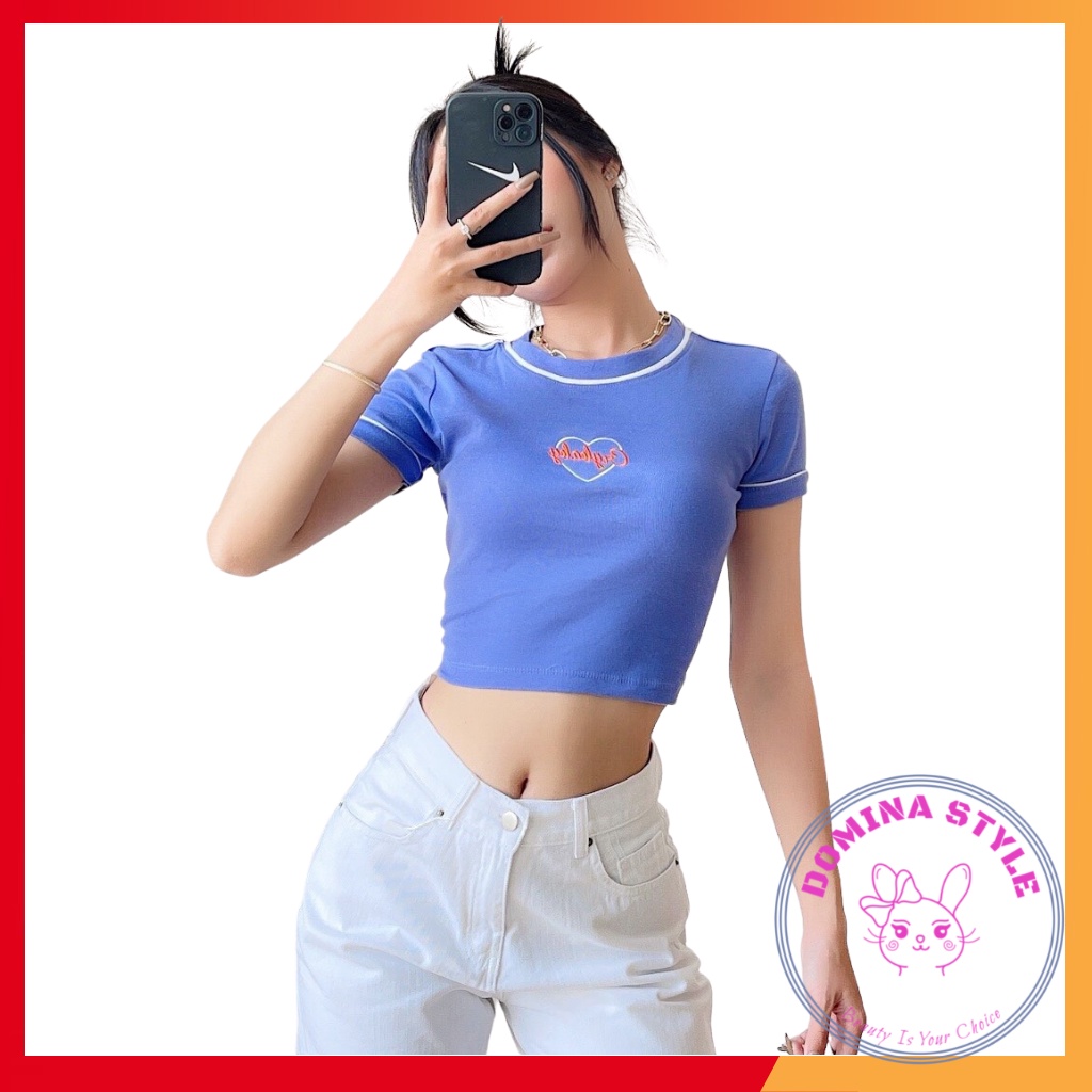 Áo croptop polo chữ thêu tay cực xinh domina151 | BigBuy360 - bigbuy360.vn