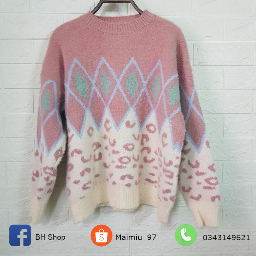 HOT TREND Áo Len Lông Thỏ Họa Tiết Thổ Cẩm 007 Siêu Dày