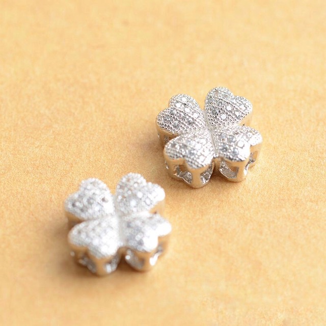 KHO SỈ  Charm cỏ 4 lá, charm hoa đính đá 12mm - Hàng loại 1 cực đẹp PL072