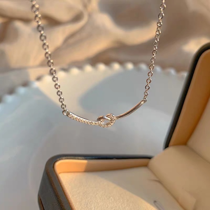 Vòng cổ Bạc 925 Mặt Hình Mặt Cười Thắt Nút Đính Đá Zircon Phong Cách Hàn Quốc Thanh Lịch Dành Cho Nữ