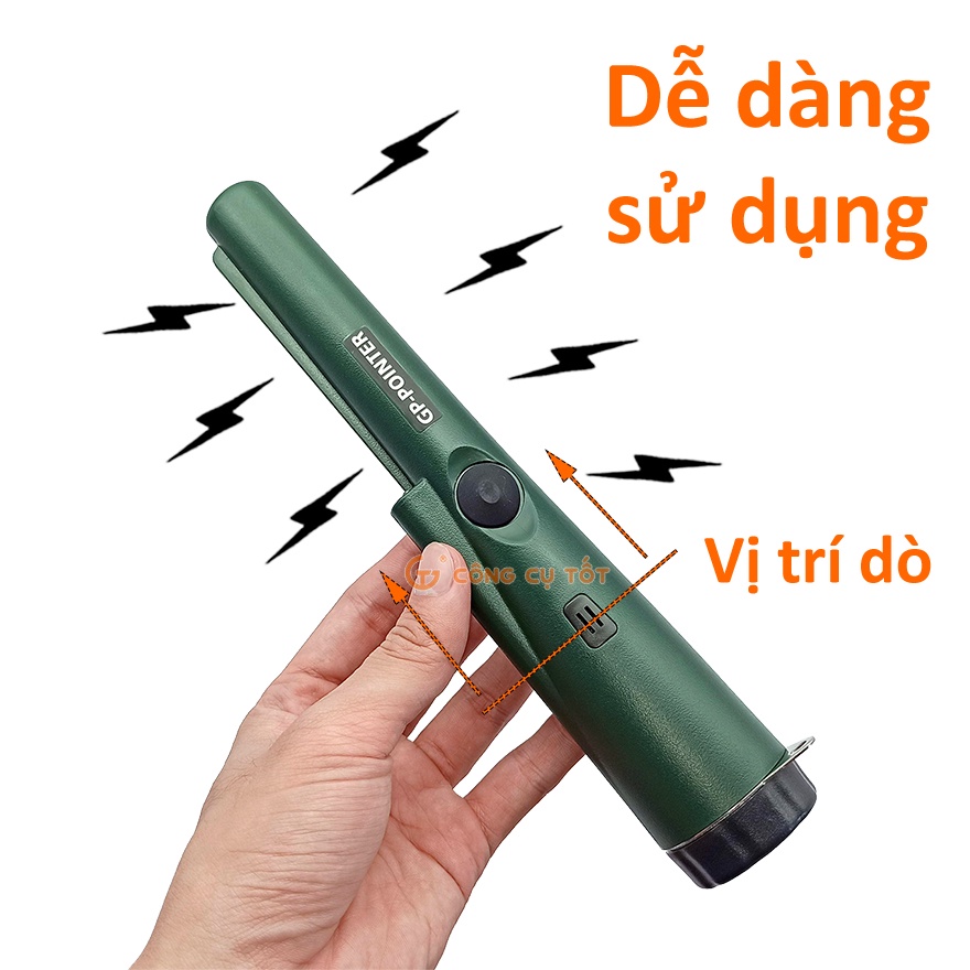 Máy dò kim loại cầm tay sâu 4cm rada 12Khz kiểu quân đội, chống nước IP66 đã có pin