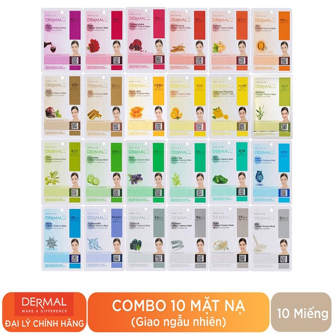 [Mua 10 tặng 3] Combo 10 Miếng Mặt Nạ Dermal Hàn Quốc các loại