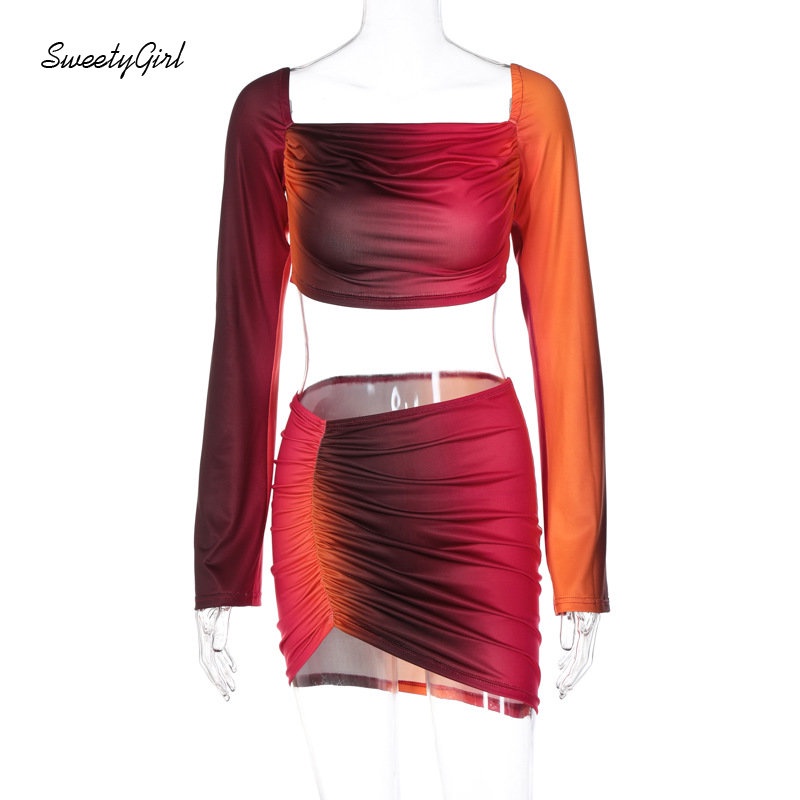 Bộ Áo Trễ Vai Tay Dài Dáng Ôm Nhuộm Màu Độc Đáo Thời Trang 2022 Cho Nữ