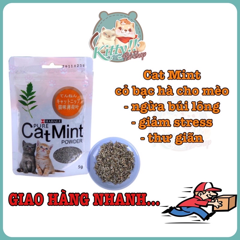 Cỏ bạc hà Hahale dành cho mèo gói 5g, cỏ catmint ngừa búi lông, giảm stress cho mèo, giá rẻ - Kitty Pet Shop BMT
