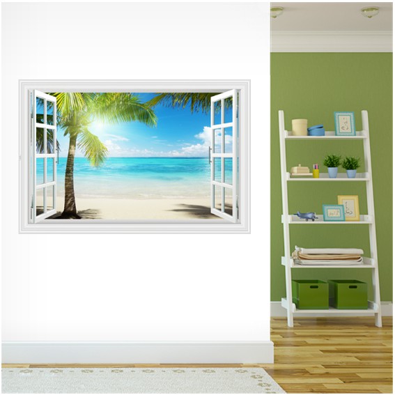 Decal trang trí cây Dừa lớn có ánh nắng chói chang